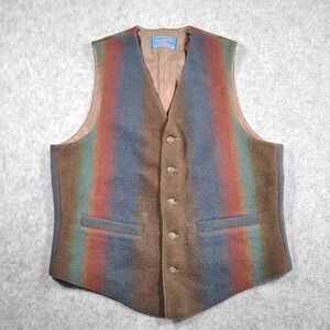 Pendleton Mens Vintage Wool Ombre Stripe Vest Brown Blue Red Size 40 Made in USA
